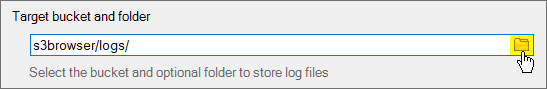 browse for folder dialog to choose target bucket for s3 logs