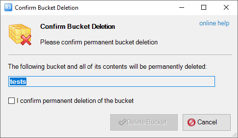 confirm bucket deletion dialog