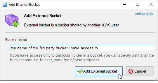 Enter name of the bucket you want to connect