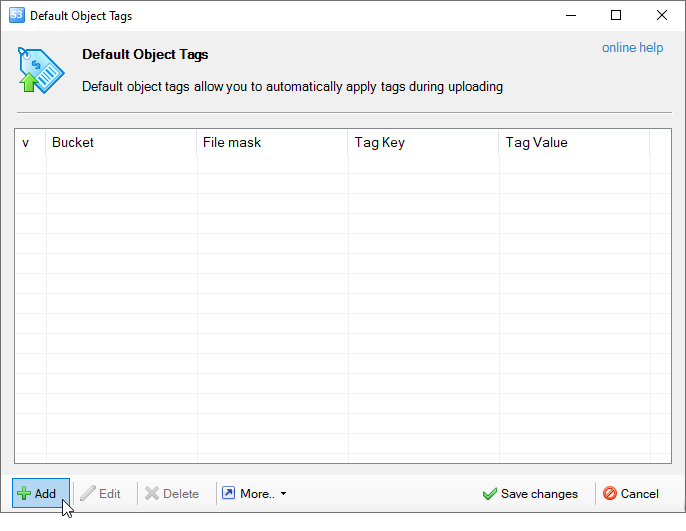 default object tags dialog