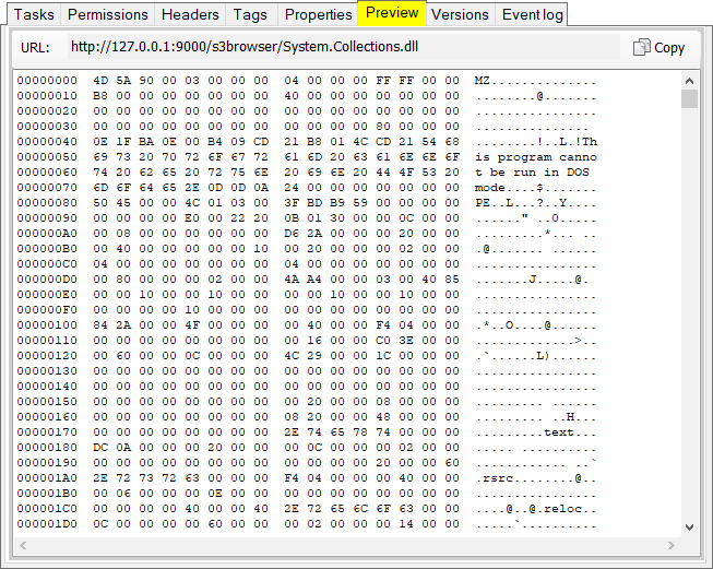 S3 Browser Preview feature. Simple hex viewer for binary files.