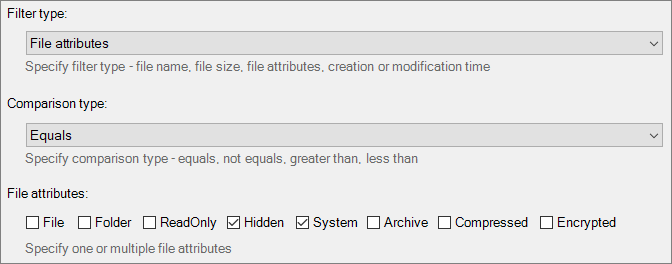 File attributes filter