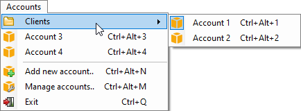Accounts menu with folders