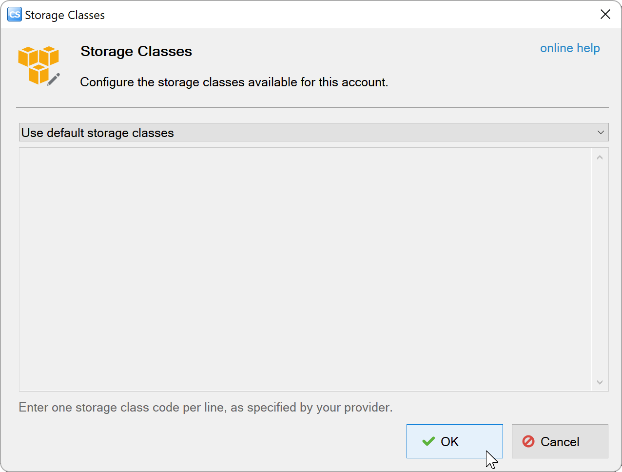 Use default storage classes mode with the code editor disabled