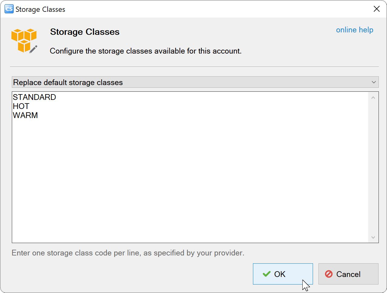 Replace default storage classes with STANDARD, HOT, and WARM
