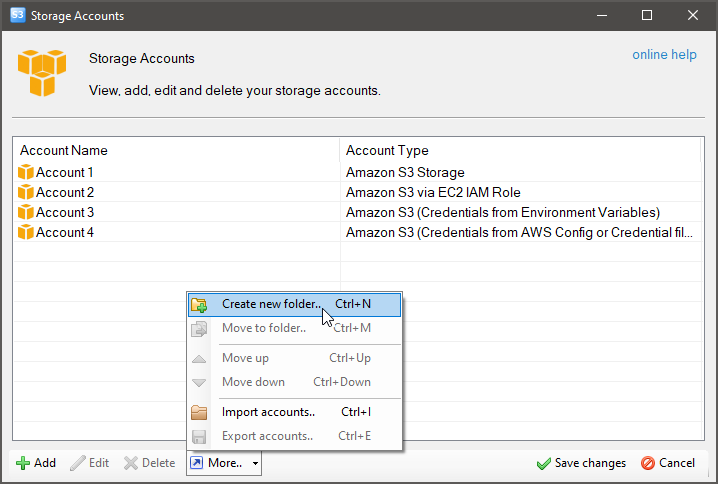 Create new folder for storage accounts