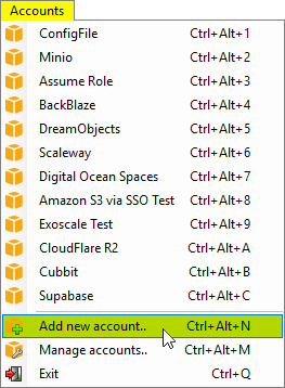 Click Add New Account menu item