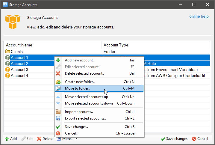 Move storage accounts to folder