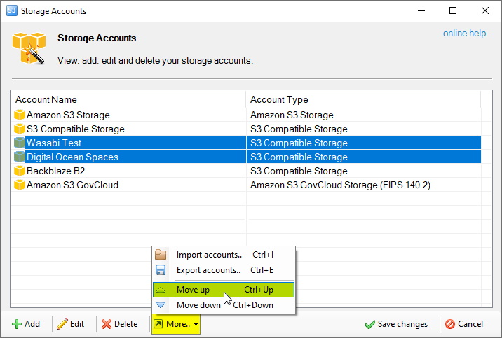 reorder storage accounts