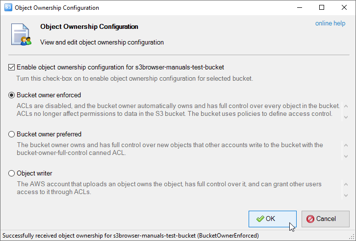Object Ownership Configuration dialog