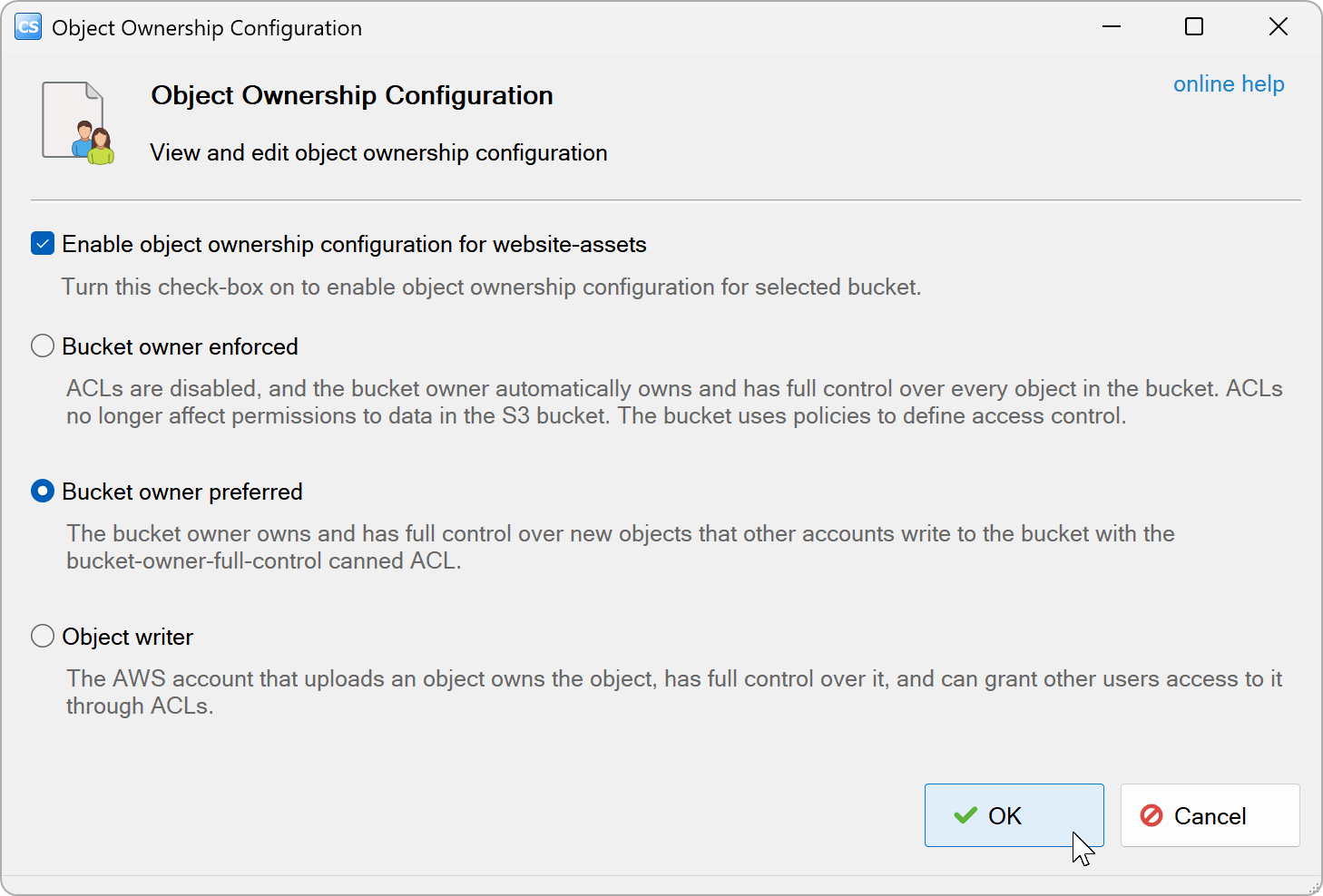 Object Ownership Configuration dialog