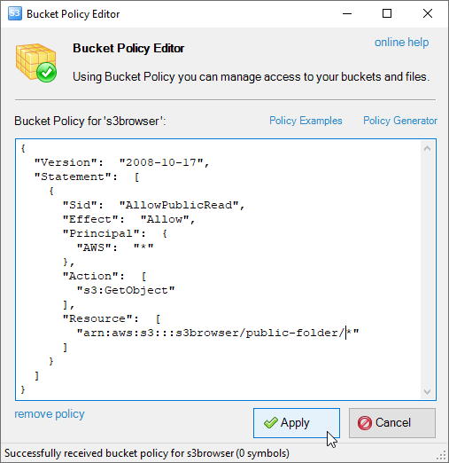 amazon s3 bucket policies editor
