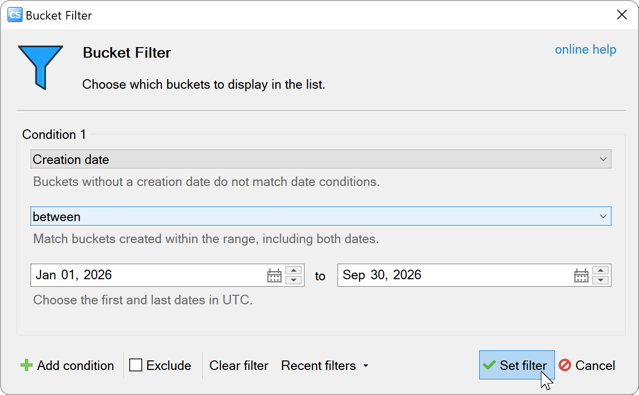 Creation date condition between January 1 and September 30, 2026