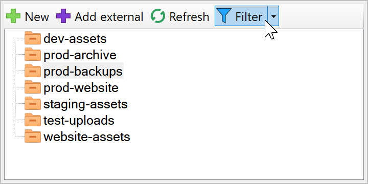 Filter button on the bucket toolbar