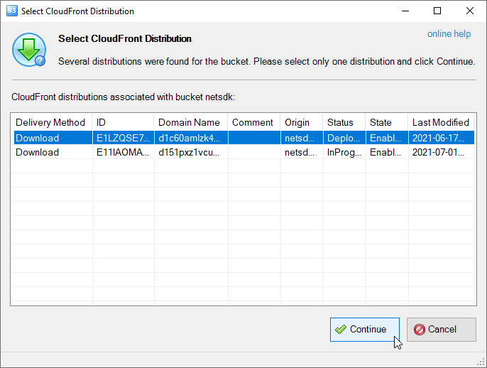 select cloudfront distribution to invalidate