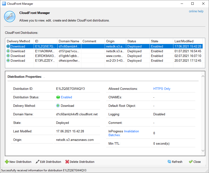 CloudFront Manager Dialog