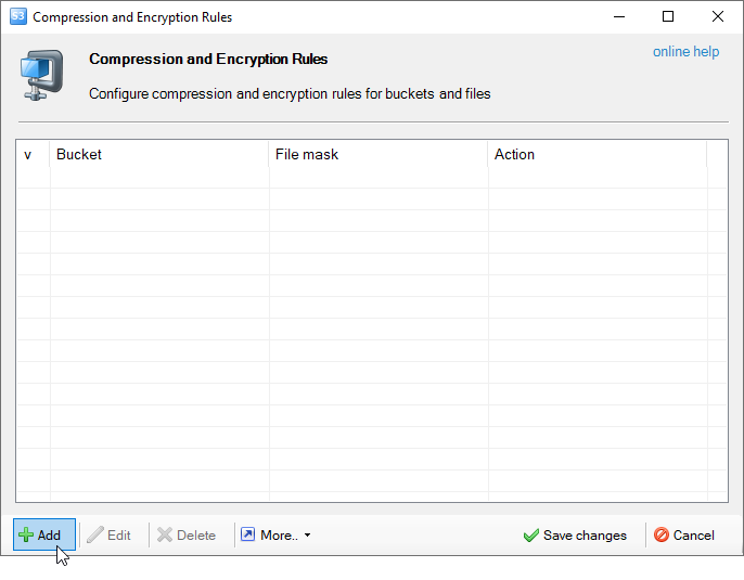 Compression and Encryption rules editor