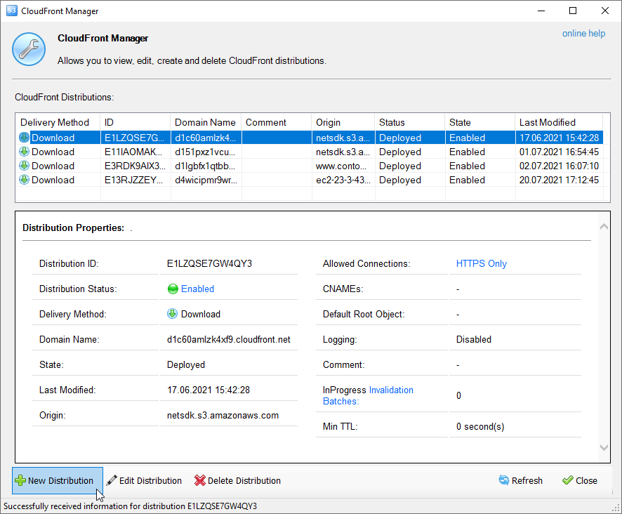 CloudFront Manager Dialog