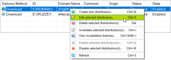 select distribution to edit