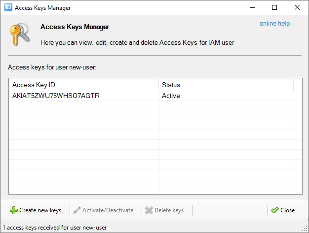 Access Keys Manager dialog
