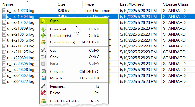 Select Open from context menu