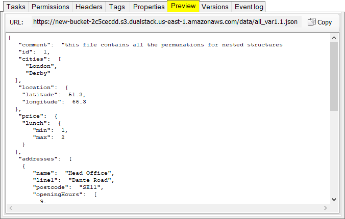 S3 Browser Preview Feature. JSON viewer.