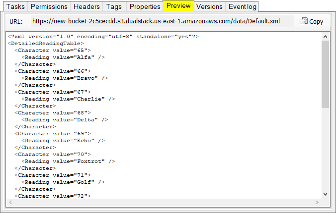 S3 Browser Preview Feature. XML viewer with automatic formatting.