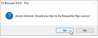Requester Pays confirmation dialog