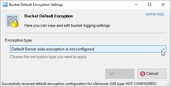 Bucket Default Encryption Settings dialog