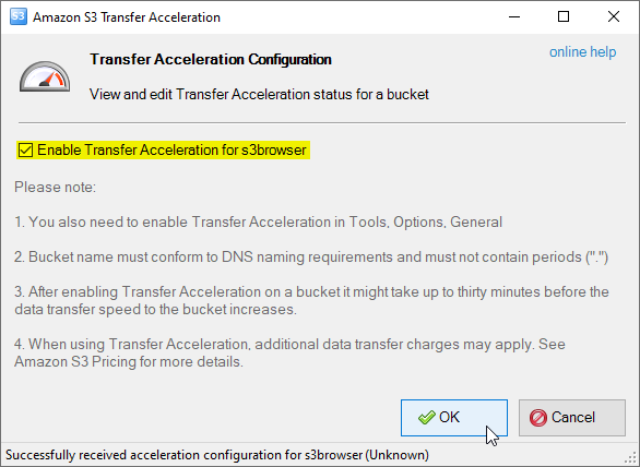 transfer acceleration dialog