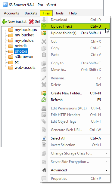 Click Files, Upload file(s) or Files, Upload folder(s)