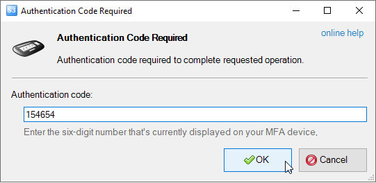 Enter MFA Code Dialog