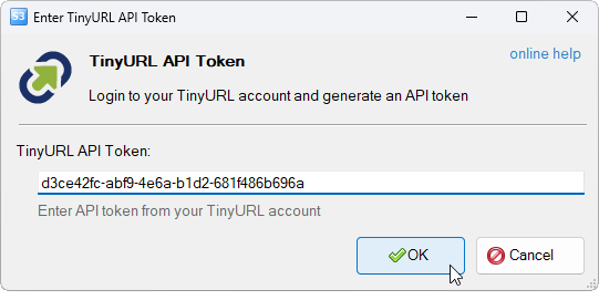 TinyURL Configuration Dialog